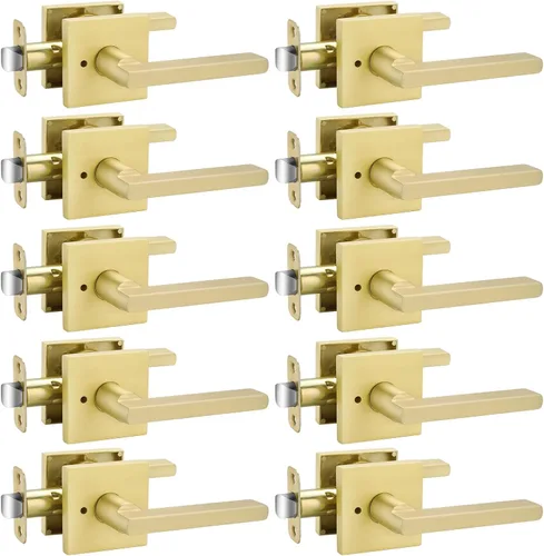 Miniatura 27 de Goldenwarm Manija de puerta simulada de oro cepillado – Palanca interior decorativa sin giro para despensa, puertas francesas y armarios (2 piezas)