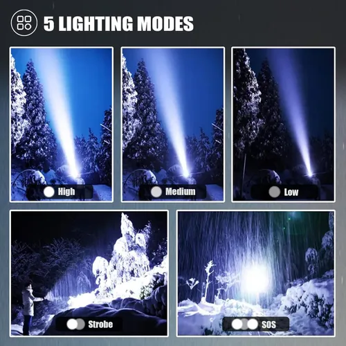 Miniatura 6 de Paquete de 4 linternas recargables de alto lúmenes, linterna súper brillante de 9000000 lúmenes, luz de flash potente ajustable con cable USB, 5