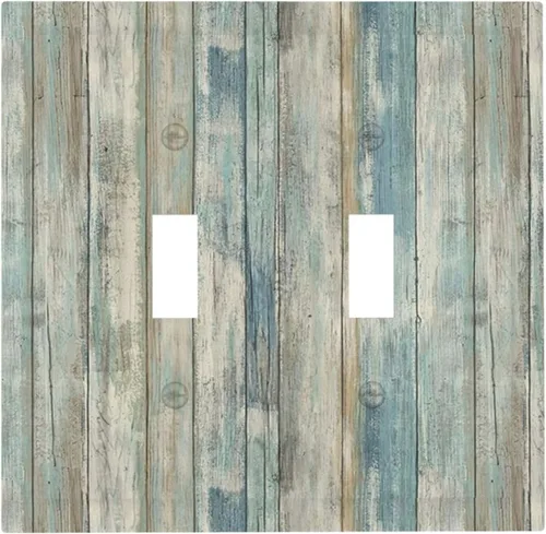 Miniatura 85 de Placa de pared dúplex de receptáculo de dispositivo de 1 gang de madera envejecida blanca gris con veta de tablón, cubierta de enchufe eléctrico