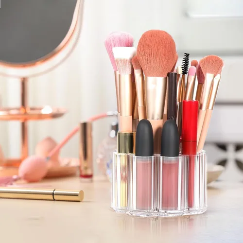 Miniatura 7 de Organizador de brochas de maquillaje dividido, 12 ranuras profundas, soporte para brochas cosméticas de acrílico transparente y almacenamiento