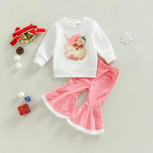 Miniatura 3 de Gueuusu Conjunto de ropa de manga larga para bebé niña con texto en inglés "My 1st Christmas", sudadera de manga larga con pantalones acanalados