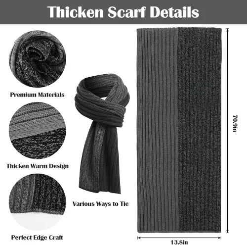 Miniatura 4 de Guantes para hombre para clima frío invierno cálido de felpa gris oscuro gorro de punto grueso para Navidad Año Nuevo regalo de cumpleaños