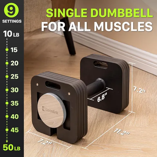 Miniatura 4 de Eisenlink Juego de mancuernas ajustables, 10-50/80 libras, incrementos de 5 libras, mancuernas cuadradas de bloqueo rápido para gimnasio en casa