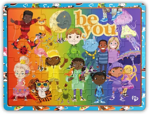 Rompecabezas de bandeja de madera FSC de 48 piezas - Upbounders® Be You Rainbow Kicks & Zoo Animals | Zapatillas coloridas, niños multiculturales |