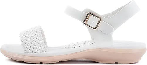 Miniatura 2 de Intini Sandalias planas de gladiador con correa de tobillo para mujer, Blanco-2
