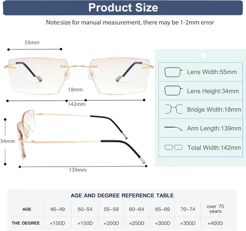 Miniatura 5 de K.LAVER Lentes de lectura bifocales para hombres y mujeres, sin marco, con bloqueo de luz azul, lentes de corte de diamante, lentes de titanio