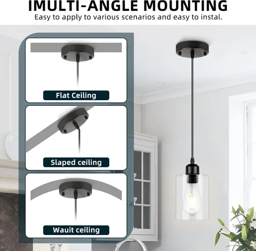 Miniatura 6 de CANMEIJIA Moderna lámpara colgante negra de granja con pantalla de vidrio, iluminación colgante industrial, luces de isla para cocina, accesorios