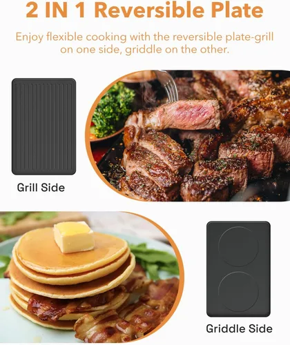 Miniatura 4 de HBN Parrilla eléctrica de mesa Raclette con 8 bandejas de calentamiento, parrilla coreana 2 en 1 y plancha eléctrica antiadherente, control