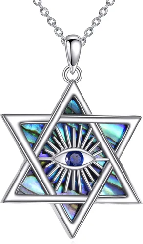 Miniatura 20 de YFN Collar de estrella de David de plata de ley, concha de abulón, árbol de la vida, joyería judía, regalos para mujeres y hombres