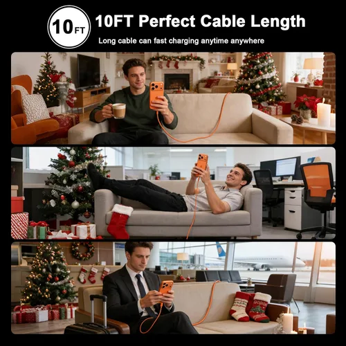 Miniatura 7 de [Certificado MFi de Apple] Cargador para iPhone 17 Pro Max de carga rápida, PD 40 W USB C bloque de carga con cable de carga tipo C de 10 pies