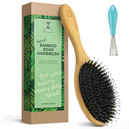 Cepillo de cerdas de jabalí natural para mujeres, hombres y niños; cepillo desenredante seco y húmedo mejora suavemente el brillo, suaviza el