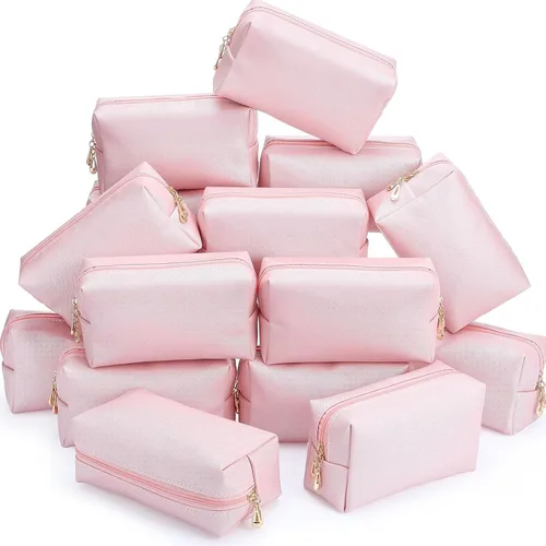 Miniatura 27 de Kigeli 15 piezas de bolsas de maquillaje estéticas, bolsas de cosméticos de cuero PU impermeables, bolsas de aseo lisas, bolsas de maquillaje a