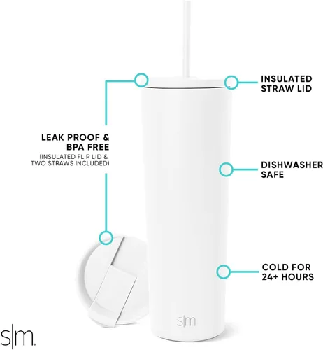 Miniatura 2 de Simple Modern - Vaso aislado con tapa y pajita, botella de agua reutilizable de acero inoxidable, taza de café helado, taza de viaje, regalos