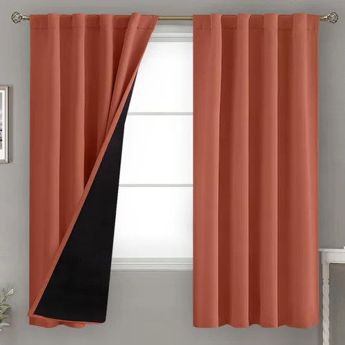 Miniatura 37 de BGment Cortinas 100% opacas beige de 63 pulgadas de largo con forro aislante térmico, bolsillo para varilla y lengüeta trasera de doble capa