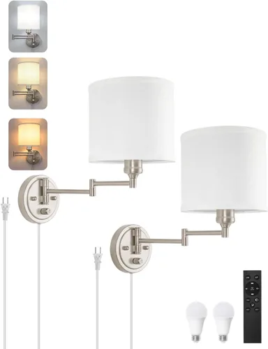 Miniatura 15 de GOODATE Apliques de pared regulables, lámpara de pared con brazo oscilante, juego de dos apliques de pared, lámpara de pared enchufable, juego de 2