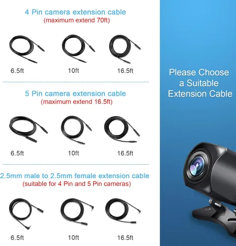 Miniatura 2 de Pixelman Cable de extensión de cámara de respaldo macho a hembra de 0.098 pulgadas, cable de extensión de cámara de visión trasera de 6.5 pies