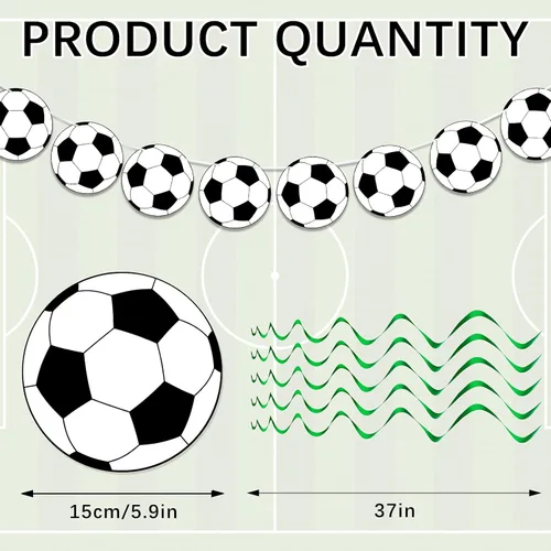 Miniatura 2 de Gersoniel 32 piezas de decoraciones de fútbol para fiesta, 2 unidades, guirnaldas de pancarta de fútbol, 30 remolinos colgantes de fútbol