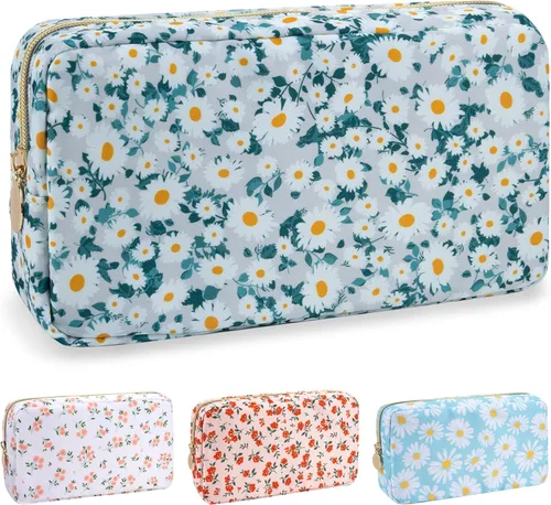 Miniatura 18 de izuzta Bolsa de maquillaje pequeña de nylon para bolso, linda bolsa de cosméticos con cremallera, bolsa de maquillaje preppy, Azul, Mini 2-Azul