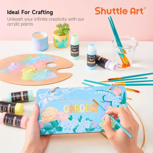 Miniatura 6 de Juego de 40 pinturas acrílicas en pasta Shuttle Art, 30 colores, botellas de 60 ml/2 onzas, alta viscosidad, resistente al agua con 10 pinceles