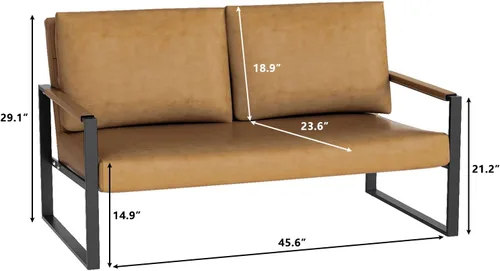 Miniatura 2 de Lamerge Sofá biplaza, sofá moderno de cuero de 2 plazas, sofá de mediados de siglo tapizado, sillón decorativo para sala de estar con marco