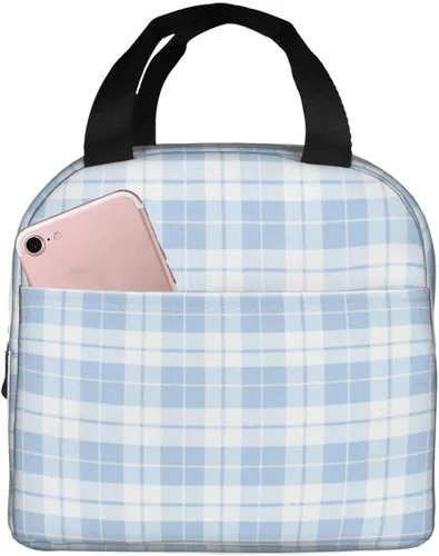 Miniatura 45 de Lonchera con diseño a cuadros azules aislada, bolsa térmica para almuerzo para adultos, niños, niñas, mujeres, oficina, trabajo, escuela, picnic