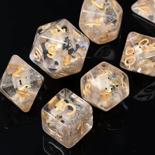 Miniatura 5 de Cusdie Dados DND de 7 troqueles, juego de dados poliédricos rellenos de animales, para juegos de rol, dados D&D (perro gris)