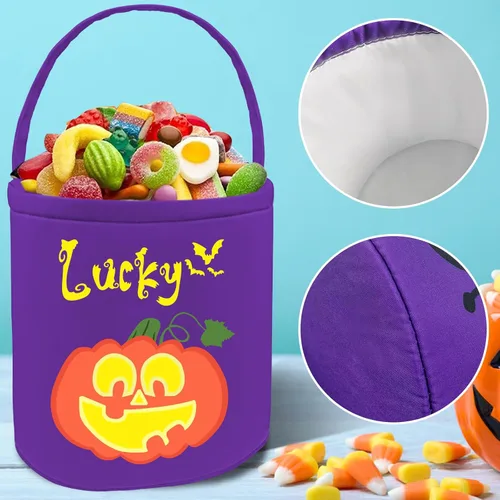 Miniatura 3 de STREADVE Cesta de Halloween para gatos, cubo con nombre personalizado, bolsas de truco o trato, regalo para niños, bolsa de dulces personalizada