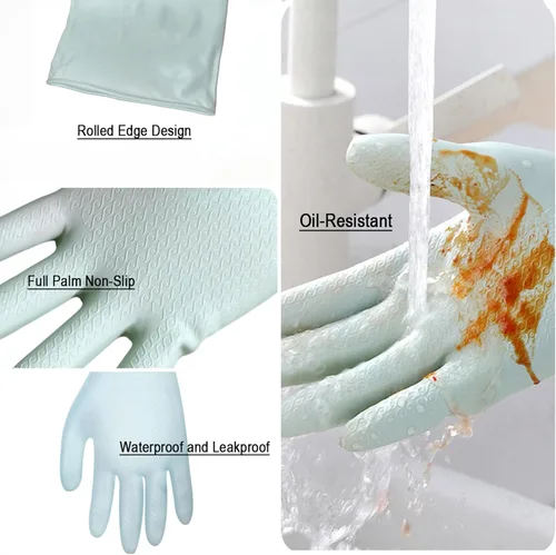 Miniatura 3 de 3 pares de guantes duraderos para lavar platos sin látex, puño de 15 pulgadas de largo, ideales para limpieza de cocina, lavandería, jardinería