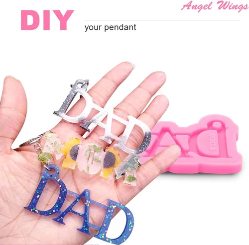 Miniatura 3 de Juego de 2 moldes de silicona para llavero de palabras de mamá y papá, moldes de arcilla de caramelo de chocolate para bricolaje, regalos del Día