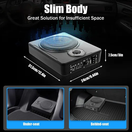 Miniatura 6 de Subwoofer de 8 pulgadas de audio para automóvil súper delgado amplificado, subwoofer para automóvil debajo del asiento, amplificador activo de bajo