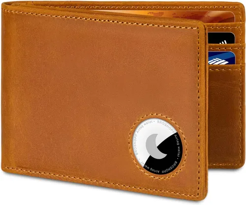 Miniatura 45 de Billetera AirTag para hombre, de piel auténtica plegable con bloqueo Rfid AirTag con ranuras para efectivo y ventana de identificación, compatible