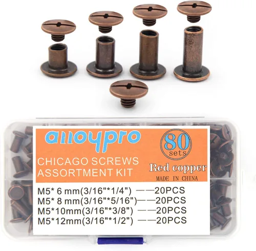 Miniatura 7 de Chicago Tornillos surtidos Kit de remaches de cuero de cobre rojo, remaches de tornillo, cabeza Phillip ranurada, postes de encuadernación