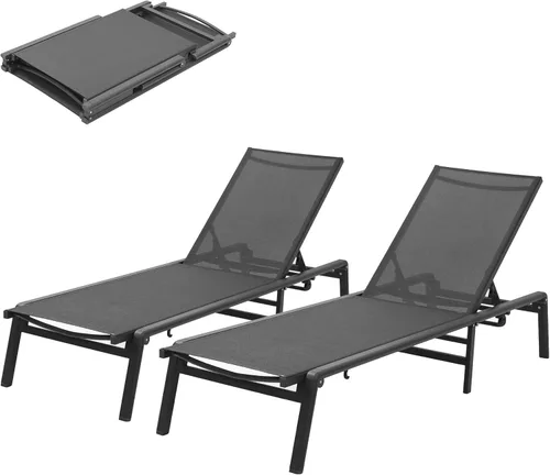 Miniatura 7 de Murago Outdoor Chaise Lounge Chair Set of 2, Foldable Lightweight Patio Lounge Chair with Assembly-Free, 5-Position Adjustable Backrest, Pool Lounge