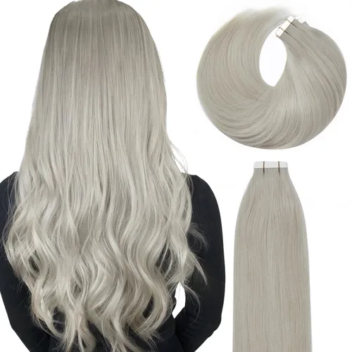 Miniatura 21 de Lacer Extensiones de cabello humano con cinta, cabello humano castaño mezclado con marrón oscuro con raíces de color marrón oscuro, invisible