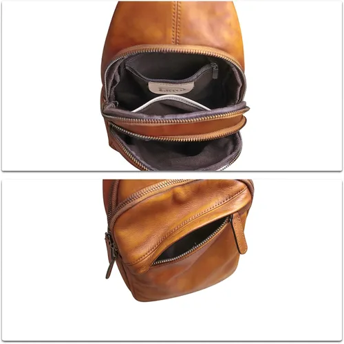 Miniatura 6 de Bolso de cuero genuino para hombres y mujeres, mochila de cuero vintage, bolso cruzado de hombro a la moda