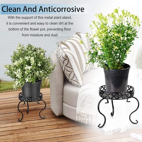 Miniatura 6 de OwnMy Soporte redondo de metal para macetas de hierro para interiores y exteriores, soporte para plantas de alta resistencia, estante para macetas