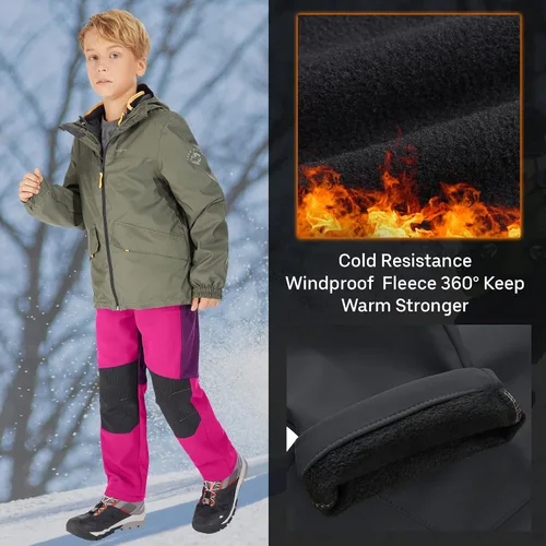Miniatura 47 de linlon Pantalones impermeables para la nieve para niños y niños, forro polar lind para senderismo, softshell, cálidos, con aislamiento térmico