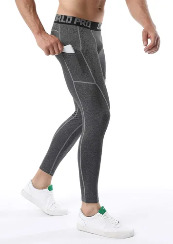 Miniatura 36 de SILKWORLD Paquete de 1 a 3 pantalones de compresión para hombre, con bolsillos, leggings de gimnasio y secado fresco