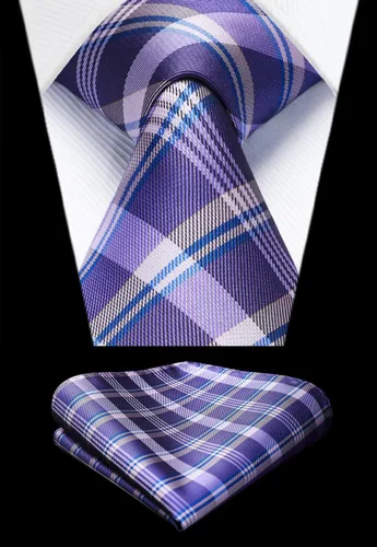 Miniatura 269 de HISDERN Conjunto de corbata a cuadros a cuadros pañuelo tejido clásico formal para hombre corbata y bolsillo cuadrado