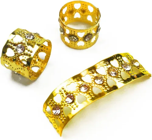 Miniatura 4 de 30 accesorios dorados para el cabello, cuentas de rastas de aluminio con diamantes de imitación con puños ajustables, pinzas de metal