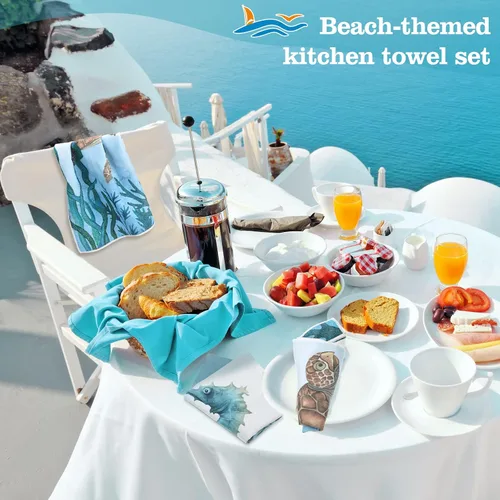 Miniatura 6 de Boyiee - Juego de 6 toallas de cocina de playa con temática marina, toallas de té náuticas con animales del mar, 60 x 40 centímetros, regalos