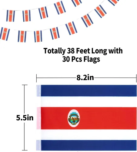 Miniatura 2 de Bandera de Costa Rica Bandera Costarricense, Banderas de Costa Rica de Cuerda Pequeña Mini Banderín de Banderas Costarricenses, Usadas para Fiestas