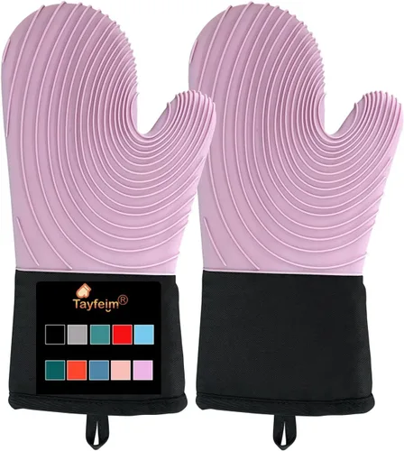 Miniatura 13 de Manoplas de horno de silicona, resistentes al calor, 500 °F, agarre duradero, antideslizante, manoplas de horno para cocina, resistentes al calor
