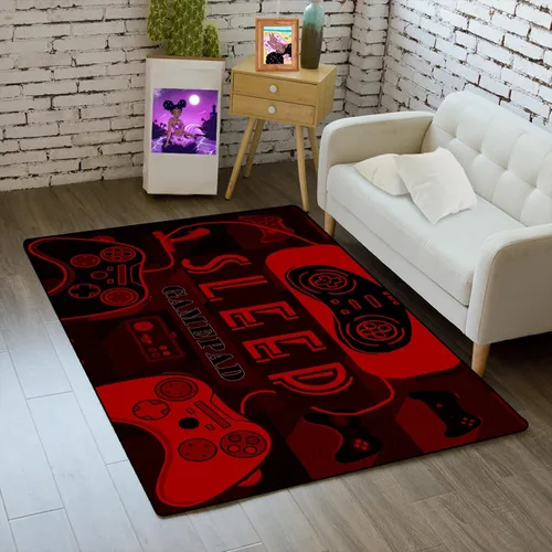 Miniatura 10 de Alfombras de Jugador para Dormitorio de Niños, Pintura de Dibujos Animados con Gamepad, Alfombra para el Hogar para Adolescentes, Decoración Genial