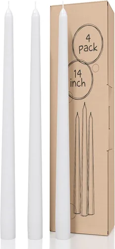 Miniatura 52 de CANDWAX Paquete de 4 velas cónicas blancas, sin goteo, de combustión lenta, sin perfume, de 12 pulgadas, ideales para mesa de comedor, candelabros