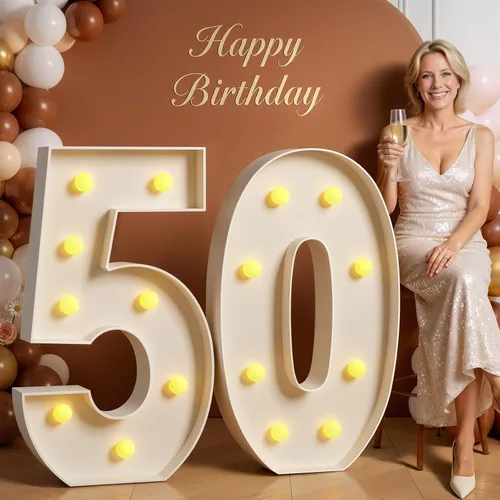 Miniatura 20 de Números de marquesina de 4 pies de alto, 4 pies de alto, números grandes iluminados 0 para 30, 40, 50, 60, decoración de fiesta de cumpleaños