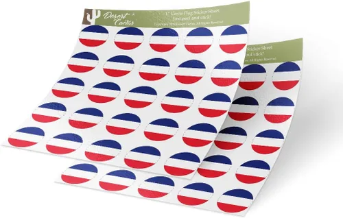 Desert Cactus Adhesivo de vinilo con la bandera de Francia, 1.0 in, redondo, 2 hojas, 50 piezas en total, con logotipo para niños, álbum de