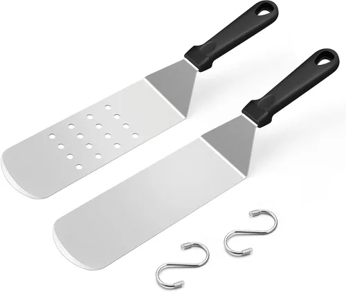 Miniatura 10 de HaSteeL Espátula de plancha de metal, acero inoxidable larga con mango remachado, girador de hamburguesas perforado resistente y sólido para cocinar