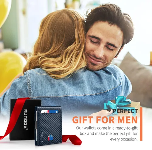Miniatura 21 de RUNBOX - Carteras delgadas para hombre, cartera de piel con pinza para el dinero, cartera de bolsillo frontal con bloqueo RFID, tarjetero