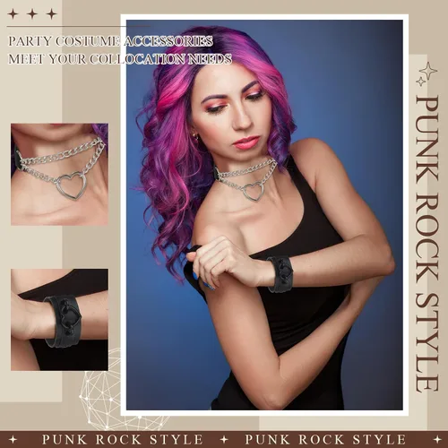 Miniatura 5 de Cunno Juego de 13 pulseras de collar gótico de estilo steampunk para Halloween, estilo steampunk, collar gótico, gargantilla para mujer, ajustable